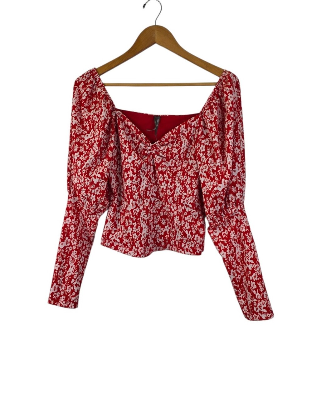 Anthropologie Women's Small Sweetheart Floral Peasant Puff Sleeve Blouse Cropped